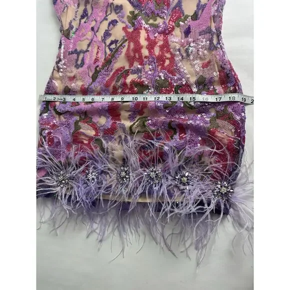 NWT Bella Barnett Loviy Purple Feather Sequin Mini Dress Size XL Cocktail Vegas - Picture 14 of 16